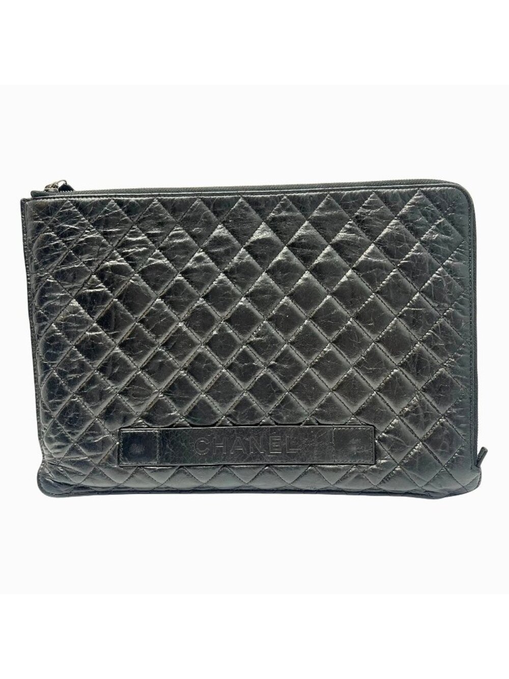 CHANEL Black Calfskin Leather Quilted Clutch